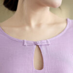 Buddha Stones Casual Plain Frog-Button Crew Neck Three Quarter Sleeve Cotton Midi Dress - image 9
