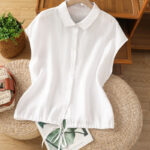 Buddha Stones Summer Plain Color Button Short Sleeve Women's Cotton Shirt - White - US14，UK/AU18，EU46 (2XL) - image 9