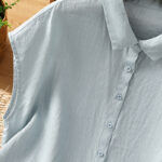 Buddha Stones Summer Plain Color Button Short Sleeve Women's Cotton Shirt - image 7