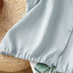 Buddha Stones Summer Plain Color Button Short Sleeve Women's Cotton Shirt - image 8