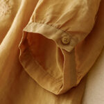 Buddha Stones Line Embroidery Button Crew Neck Half Sleeve Women's Cotton Shirt - image 23