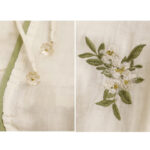 Buddha Stones Beige Floral Green Leaf Embroidery Crew Neck Three Quarter Sleeve Women's Cotton Shirt - image 11