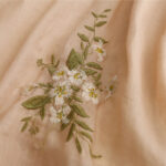 Buddha Stones Beige Floral Green Leaf Embroidery Crew Neck Three Quarter Sleeve Women's Cotton Shirt - image 16