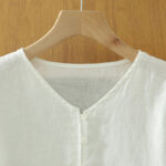 Buddha Stones Solid Buttons V-Neck Half Sleeve Women's Shirt - image 9