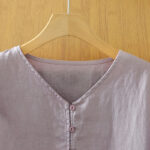 Buddha Stones Solid Buttons V-Neck Half Sleeve Women's Shirt - image 28