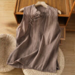 Buddha Stones Retro Frog-Button Design Women's Cotton Sleeveless Vest - RosyBrown - US8-10，UK/AU12-14，EU40-42 (2XL) - image 11