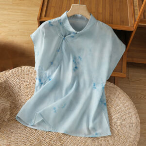 Buddha Stones Light Blue Frog-Button Sleeveless Women's Shirt - LightBlue - US8-10，UK/AU12-14，EU40-42 (2XL) - image 1