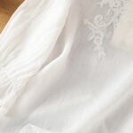 Buddha Stones Flower Vines Embroidery Button Crew Neck Three Quarter Sleeve Women's Cotton Shirt - image 15