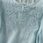 Buddha Stones Flower Vines Embroidery Button Crew Neck Three Quarter Sleeve Women's Cotton Shirt - image 31