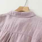Buddha Stones Casual Plain Buttons Women's Cotton Linen Half Sleeve Shirt - image 4