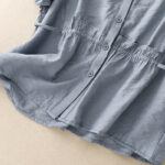 Buddha Stones Summer Button Lace-up Short Sleeve Women's Cotton Shirt - image 6
