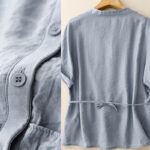 Buddha Stones Summer Button Lace-up Short Sleeve Women's Cotton Shirt - image 3