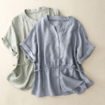 Buddha Stones Summer Button Lace-up Short Sleeve Women's Cotton Shirt - image 10