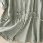 Buddha Stones Summer Button Lace-up Short Sleeve Women's Cotton Shirt - image 15