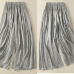 Buddha Stones Light Gray Pleated Design Elastic Waist Women's Wide Leg Pants With Pockets - image 4