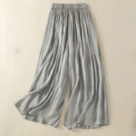 Buddha Stones Light Gray Pleated Design Elastic Waist Women's Wide Leg Pants With Pockets - LightGrey - US8-10，UK/AU12-14，EU40-42 (2XL) - image 1