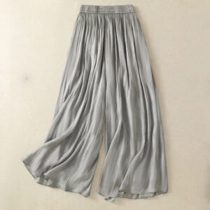 Buddha Stones Light Gray Pleated Design Elastic Waist Women's Wide Leg Pants With Pockets - LightGrey - US8-10，UK/AU12-14，EU40-42 (2XL) - image 1