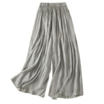 Buddha Stones Light Gray Pleated Design Elastic Waist Women's Wide Leg Pants With Pockets - image 17