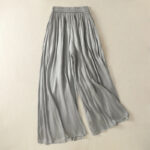 Buddha Stones Light Gray Pleated Design Elastic Waist Women's Wide Leg Pants With Pockets - image 2