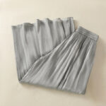 Buddha Stones Light Gray Pleated Design Elastic Waist Women's Wide Leg Pants With Pockets - image 3