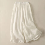 Buddha Stones 7-8 Length Elastic Waist Women's Wide Leg Cotton Linen Pants With Pockets - image 11