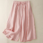Buddha Stones Summer Elastic Waist Women's Capri Cropped Wide Leg Pants With Pockets - LightPink - US14，UK/AU18，EU46 (3XL) - image 7