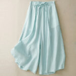 Buddha Stones Summer Elastic Waist Women's Capri Cropped Wide Leg Pants With Pockets - PaleTurquoise - US14，UK/AU18，EU46 (3XL) - image 1
