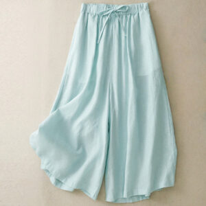 Buddha Stones Summer Elastic Waist Women's Capri Cropped Wide Leg Pants With Pockets - PaleTurquoise - US14，UK/AU18，EU46 (3XL) - image 1