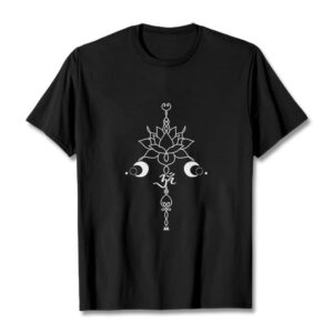 Buddha Stones Plain Lotus Flower Om Symbol Pattern Tee T-shirt - Black - 2XL - image 1
