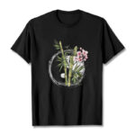 Buddha Stones Yin Yang Bamboo Peach Blossoms Pattern Tee T-shirt - Black - 2XL - image 1