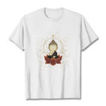 Buddha Stones Serene Sitting Buddha Lotus Pattern Tee T-shirt - White - 2XL - image 8