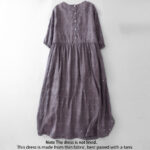 Buddha Stones Back Button Dot Pattern Half Sleeve Cotton Linen Midi Dress With Pockets - image 2
