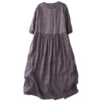 Buddha Stones Back Button Dot Pattern Half Sleeve Cotton Linen Midi Dress With Pockets - image 4
