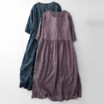 Buddha Stones Back Button Dot Pattern Half Sleeve Cotton Linen Midi Dress With Pockets - image 8