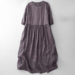 Buddha Stones Back Button Dot Pattern Half Sleeve Cotton Linen Midi Dress With Pockets - MediumOrchid - US8-10，UK/AU12-14，EU40-42 (2XL) - image 1