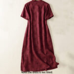 Buddha Stones Printing Leaves Pattern Short Sleeve Cotton Midi Dress With Pockets - image 2