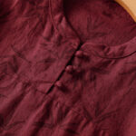 Buddha Stones Printing Leaves Pattern Short Sleeve Cotton Midi Dress With Pockets - image 7