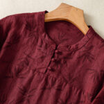 Buddha Stones Printing Leaves Pattern Short Sleeve Cotton Midi Dress With Pockets - image 4