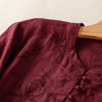 Buddha Stones Printing Leaves Pattern Short Sleeve Cotton Midi Dress With Pockets - image 6
