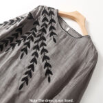 Buddha Stones Casual Embroidery Split Three Quarter Sleeve Cotton Linen Midi Dress - image 13