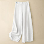 Buddha Stones Plain Color Frog-Button Cotton Linen Women's Wide Leg Pants With Pockets - White - US12，UK/AU16，EU44 (2XL) - image 10