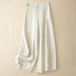 Buddha Stones Plain Color Frog-Button Cotton Linen Women's Wide Leg Pants With Pockets - OldLace - US12，UK/AU16，EU44 (2XL) - image 15