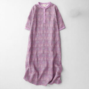 Buddha Stones Commute Printing Floral Pattern Short Sleeve Cotton Linen Midi Dress With Pockets - Orchid - US8-10，UK/AU12-14，EU40-42 (2XL) - image 1