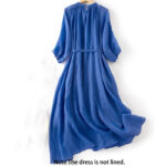 Buddha Stones Plain Drawstring Three Quarter Puff Sleeve Cotton Linen Maxi Dress With Pockets - image 2