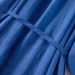 Buddha Stones Plain Drawstring Three Quarter Puff Sleeve Cotton Linen Maxi Dress With Pockets - image 11