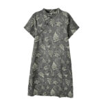 Buddha Stones Retro DarkGray Chinese Frog-Button Cotton Cheongsam Midi Dress With Pockets - image 13