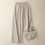 Buddha Stones Plain Color Lace Stitching Cotton Linen Women's Wide Leg Pants With Pockets - Beige - US8-10，UK/AU12-14，EU40-42 (2XL) - image 9