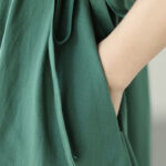Buddha Stones Casual Pure Color Lace-Up Short Sleeve Cotton Linen Midi Dress With Pockets - image 12
