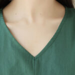 Buddha Stones Casual Pure Color Lace-Up Short Sleeve Cotton Linen Midi Dress With Pockets - image 9