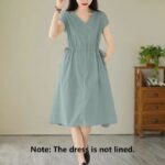 Buddha Stones Casual Pure Color Lace-Up Short Sleeve Cotton Linen Midi Dress With Pockets - image 17